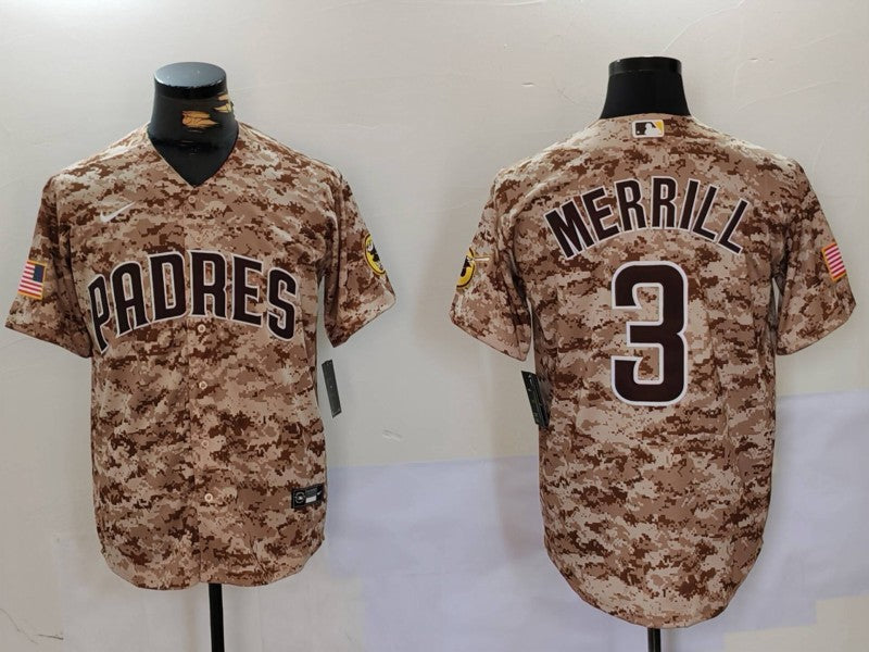 Men's San Diego Padres Jackson Merrill #3 Camo USMC Alternate Jersey