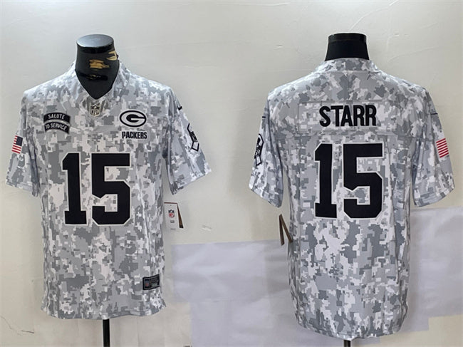 Mens Green Bay Packers #15 Bart Starr 2024 FUSE Arctic Camo Salute to Service Limited Stitched Football Jersey