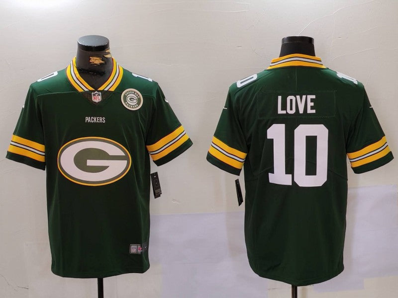 Mens Green Bay Packers #10 Jordan Love Green Big Logo With Patch Vapor Limited Stitched Football Jersey