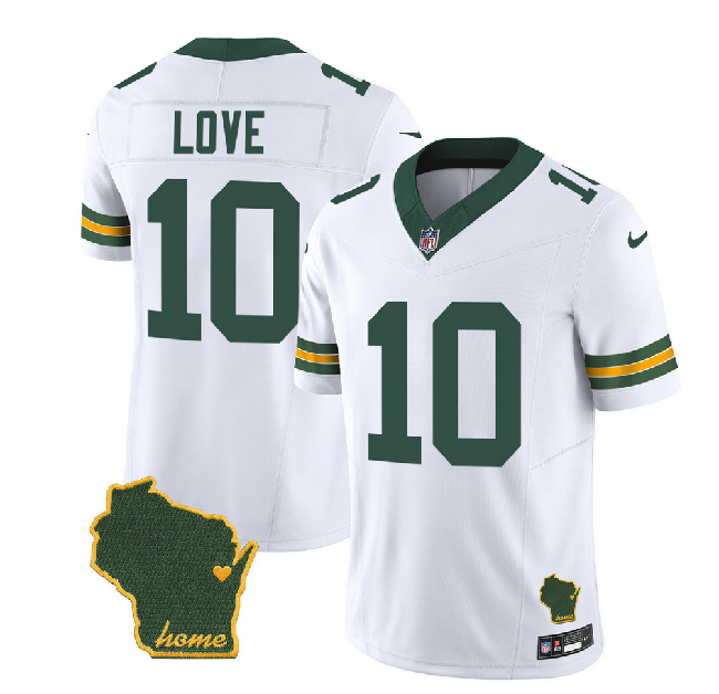 Mens Green Bay Packers #10 Jordan Love White 2023 FUSE Home Patch Vapor Untouchable Limited Stitched Jersey