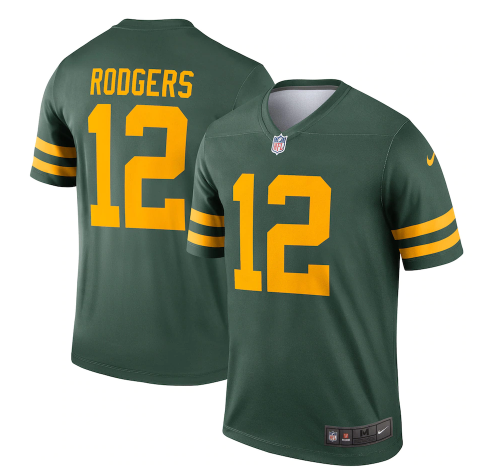 Mens Green Bay Packers #12 Aaron Rodgers 2021 Green Legend Stitched Football Jersey