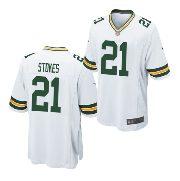 Mens Green Bay Packers #21 Eric Stokes White 2021 Draft Stitched Jersey
