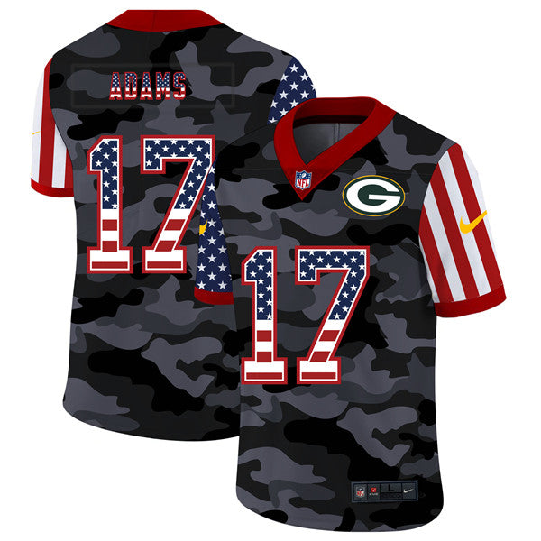 Mens Green Bay Packers #17 Davante Adams 2020 Camo USA Flag Limited Stitched Jersey