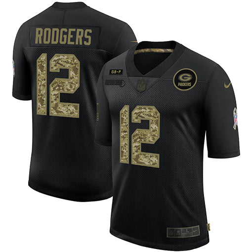 Mens Green Bay Packers #12 Aaron Rodgers 2020 Black Camo Salute To Service Limited Stitched Jersey