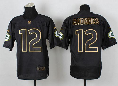 Nike Packers #12 Aaron Rodgers Black Gold No Fashion Mens Stitched NFL Elite Jersey