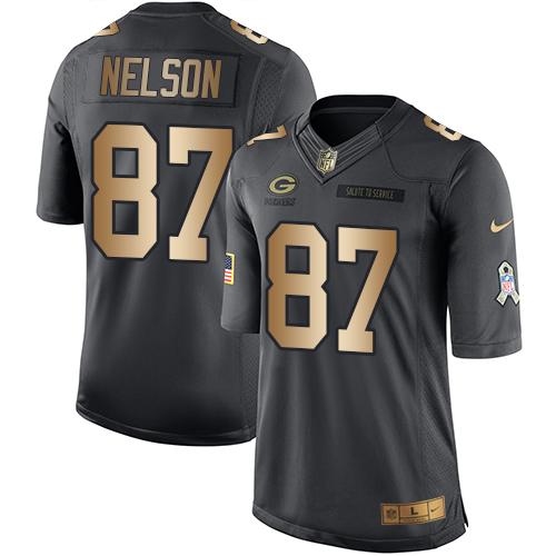 Nike Packers #87 Jordy Nelson Black Mens Stitched NFL Limited Gold Salute To Service Jersey