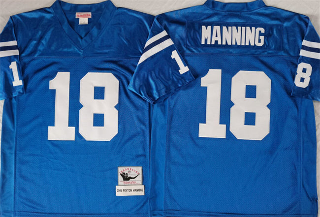 Mens Indianapolis Colts #18 Peyton Manning Blue Throwback Stitched Jersey