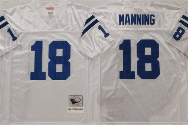 Mens Indianapolis Colts #18 Peyton Manning White Throwback Stitched Jersey