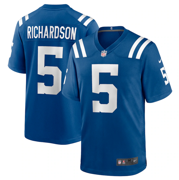 Mens Indianapolis Colts #5 Anthony Richardson Blue 2023 Draft Stitched Game Jersey
