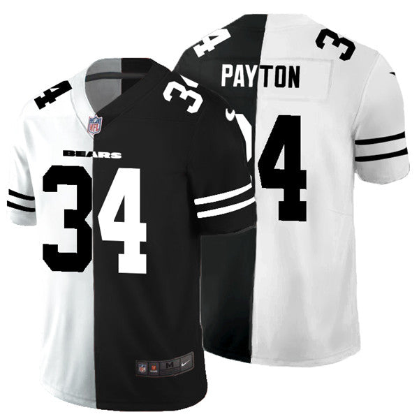 Mens Chicago Bears #34 Walter Payton Black White Split Limited Stitched Jersey
