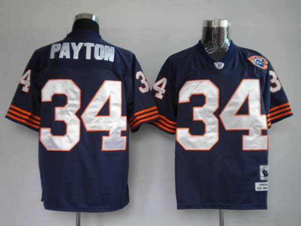 Mitchell Ness Bears #34 Walter Payton Blue With Big Number Bear Patch Stitched Throwback NFL Jersey