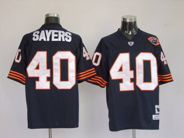 Mitchell Ness Bears #40 Gale Sayers Blue With Big Number Bear Patch Stitched Throwback NFL Jersey