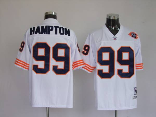 Mitchell Ness Bears #99 Dan Hampton White With Big Number Bear Patch Stitched Throwback NFL Jersey