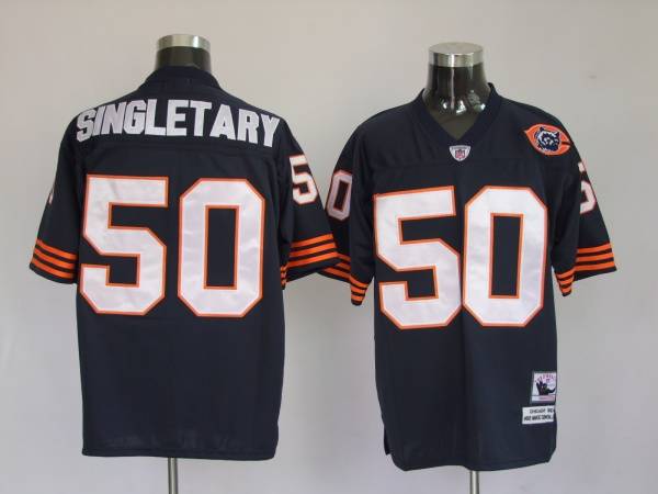 Mitchell Ness Bears #50 Mike Singletary Blue With Big Number Bear Patch Stitched Throwback NFL Jersey
