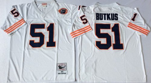 MitchellNess Bears #51 Dick Butkus White Big No Throwback Stitched NFL Jersey