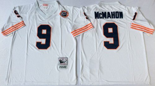 MitchellNess Bears #9 Jim McMahon White Big No Throwback Stitched NFL Jersey