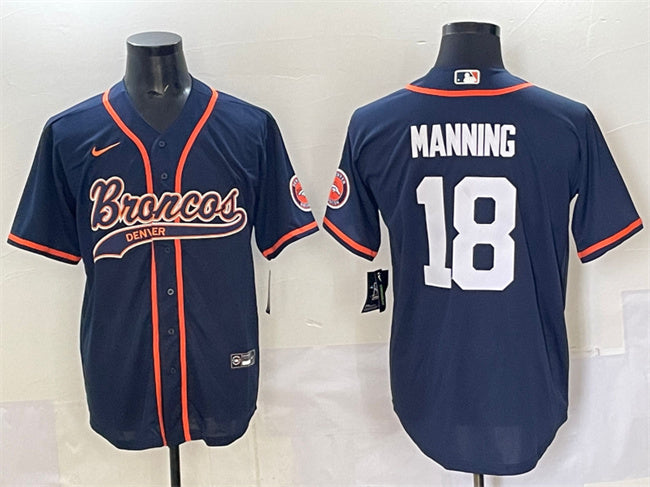 Mens Denver Broncos #18 Peyton Manning Navy Cool Base Stitched Baseball Jersey