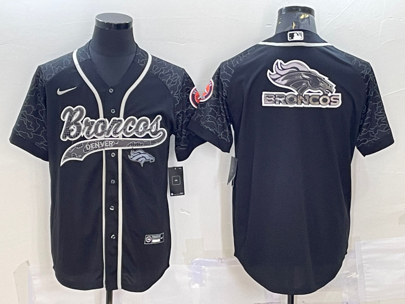 Mens Denver Broncos Black Reflective Team Big Logo With Patch Cool Base Stitched Baseball Jersey