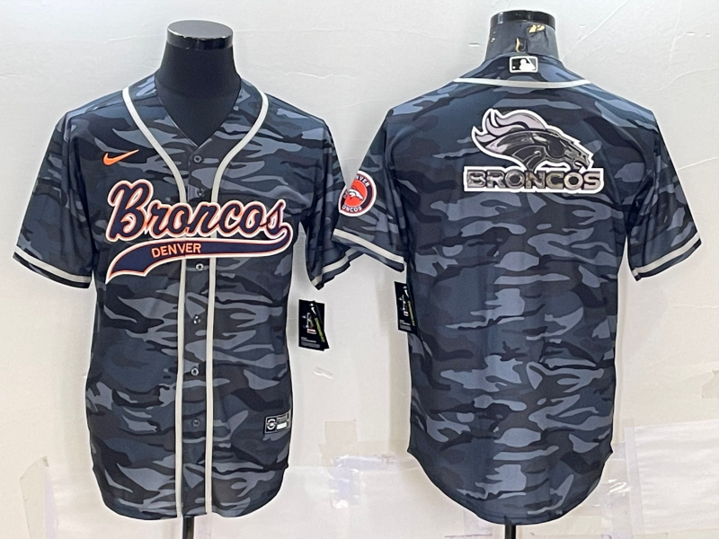Mens Denver Broncos Grey Camo Team Big Logo With Patch Cool Base Stitched Baseball Jersey