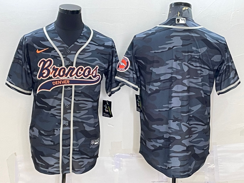 Mens Denver Broncos Blank Grey Camo With Patch Cool Base Stitched Baseball Jersey
