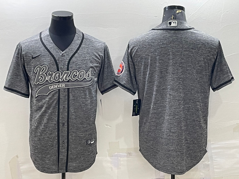 Mens Denver Broncos Blank Grey With Patch Cool Base Stitched Baseball Jersey