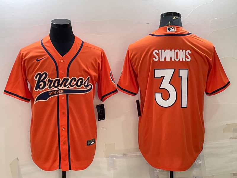 Mens Denver Broncos #31 Justin Simmons Orange With Patch Cool Base Stitched Baseball Jersey