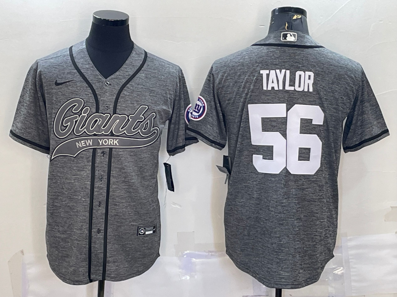 Mens New York Giants #56 Lawrence Taylor Grey With Patch Cool Base Stitched Baseball Jersey