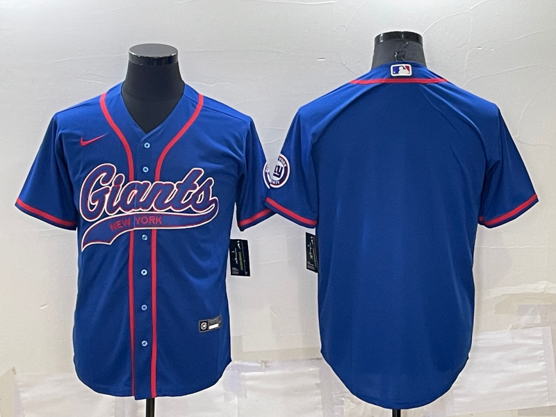 Mens New York Giants Blank Blue Cool Base Stitched Baseball Jersey