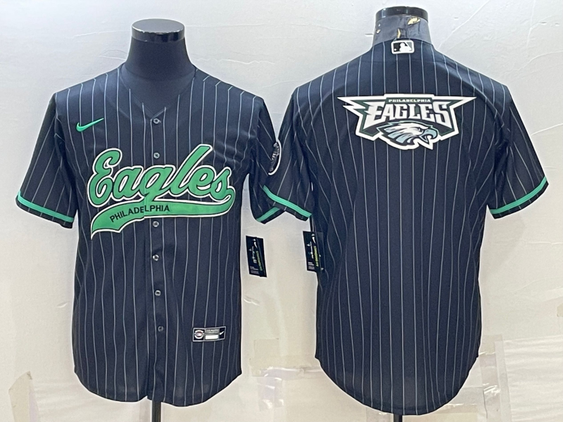 Mens Philadelphia Eagles Black Team Big Logo With Patch Cool Base Stitched Baseball Jersey