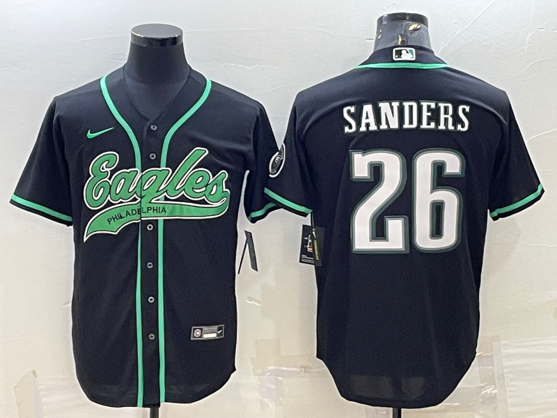 Mens Philadelphia Eagles #26 Miles Sanders Black With Patch Cool Base Stitched Baseball Jersey