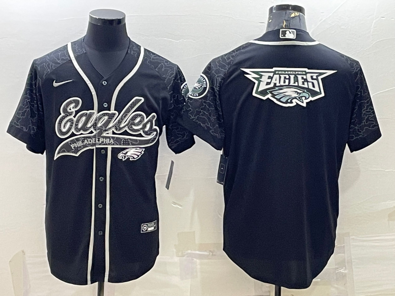 Mens Philadelphia Eagles Black Reflective Team Big Logo With Patch Cool Base Stitched Baseball Jersey
