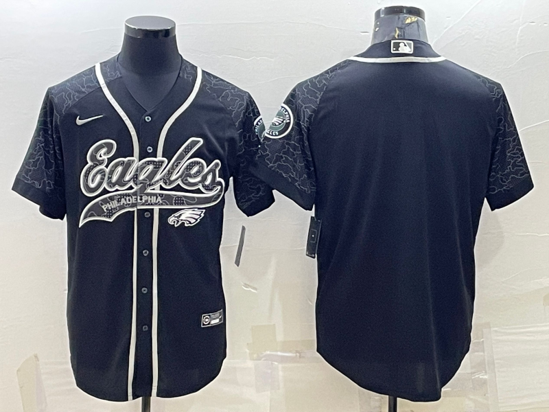 Mens Philadelphia Eagles Blank Black Reflective With Patch Cool Base Stitched Baseball Jersey
