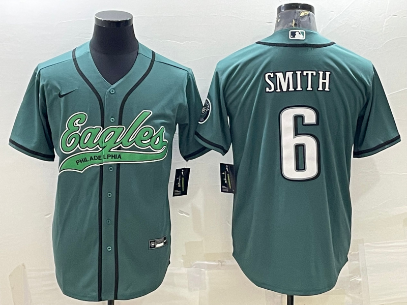 Mens Philadelphia Eagles #6 DeVonta Smith Green With Patch Cool Base Stitched Baseball Jersey
