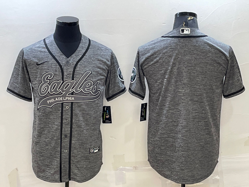 Mens Philadelphia Eagles Blank Grey With Patch Cool Base Stitched Baseball Jersey