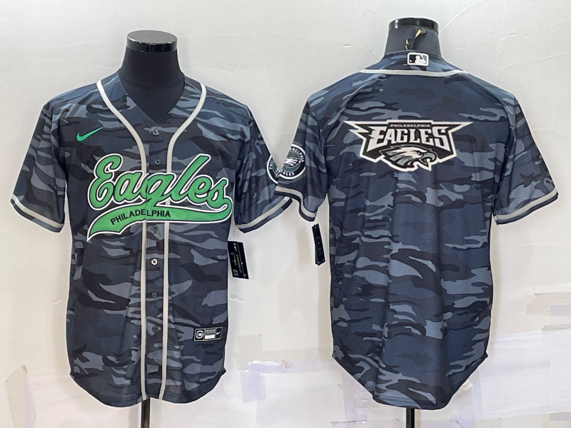Mens Philadelphia Eagles Blank Grey Camo Team Big Logo With Patch Cool Base Stitched Baseball Jersey