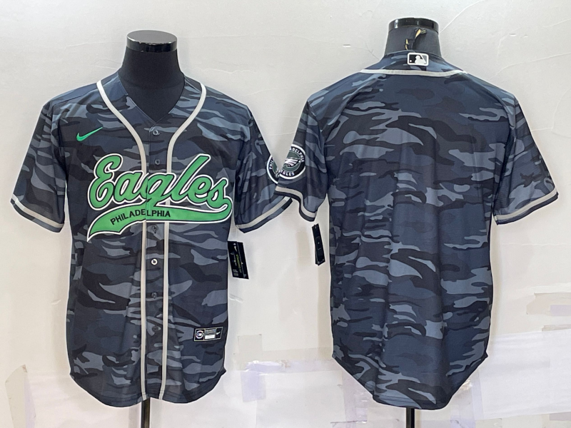 Mens Philadelphia Eagles Blank Grey Camo With Patch Cool Base Stitched Baseball Jersey
