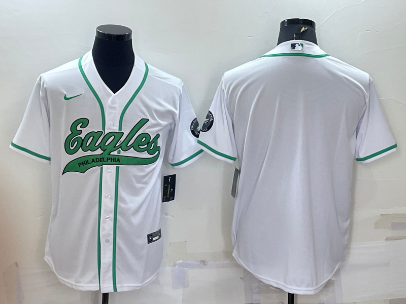 Mens Philadelphia Eagles Blank White With Patch Cool Base Stitched Baseball Jersey