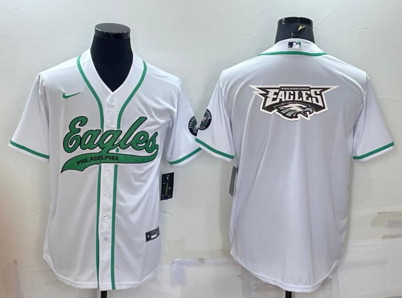 Mens Philadelphia Eagles White Team Big Logo With Patch Cool Base Stitched Baseball Jersey