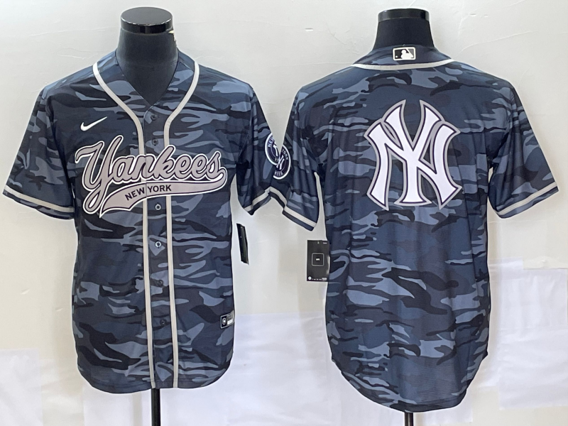 Men's New York Yankees Grey Camouflage Jersey Joint Edition