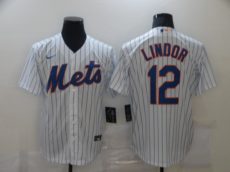 Men's New York Mets Francisco Lindor #12 White Baseball Jersey