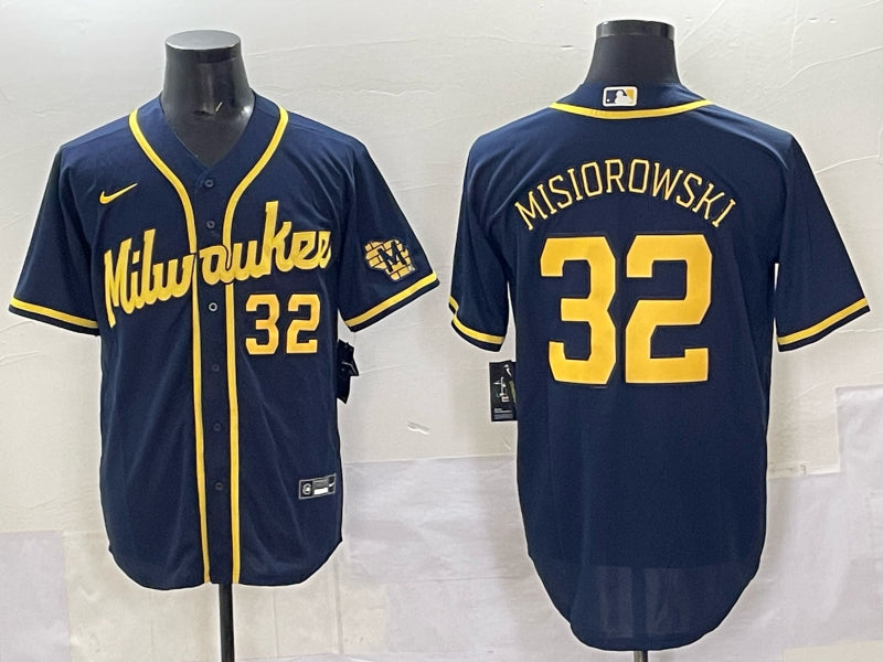 Men's Milwaukee Brewers Jacob Misiorowski #32 Navy Alternate 2 Jersey