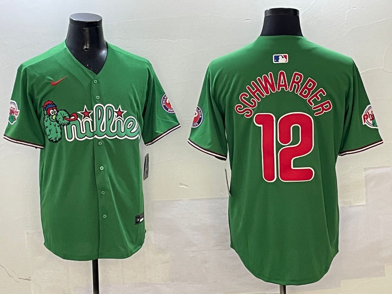 Men's Philadelphia Phillies Kyle Schwarber #12 Green Team Jersey