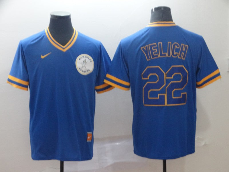 Men's Milwaukee Brewers Christian Yelich #22 MLB Blue Jersey