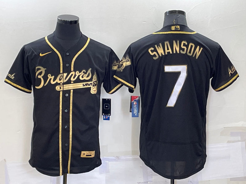 Men's Atlanta Braves Dansby Swanson #7 Black Stitched Jersey