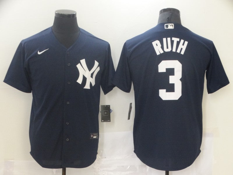 Men's New York Yankees Babe Ruth #3 Navy Baseball Jersey