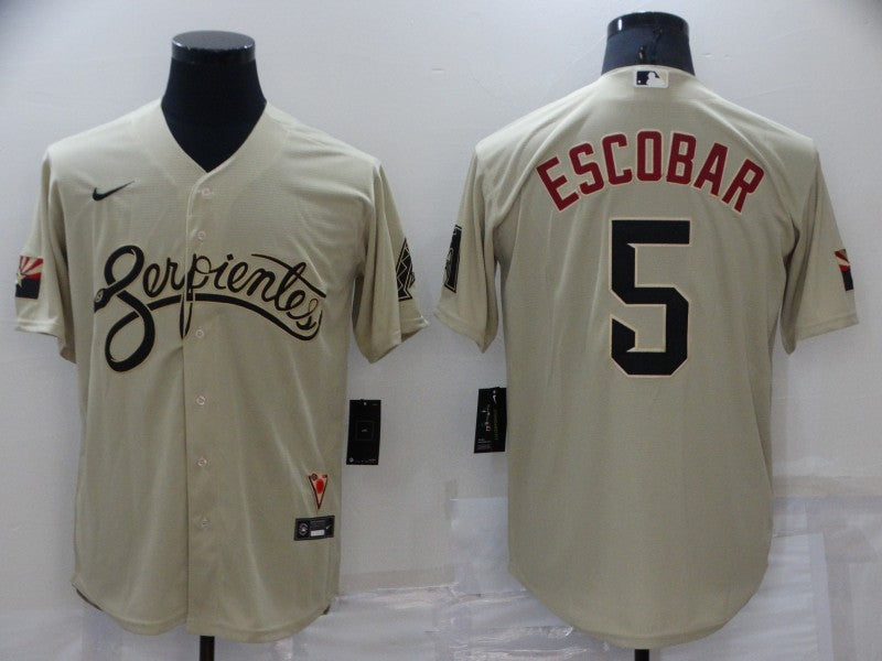 Men's Arizona Diamondbacks Eduardo Escobar #5 Beige Baseball Jersey
