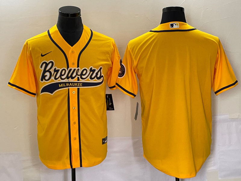 Men's Milwaukee Brewers Yellow Blank Jersey Joint Edition