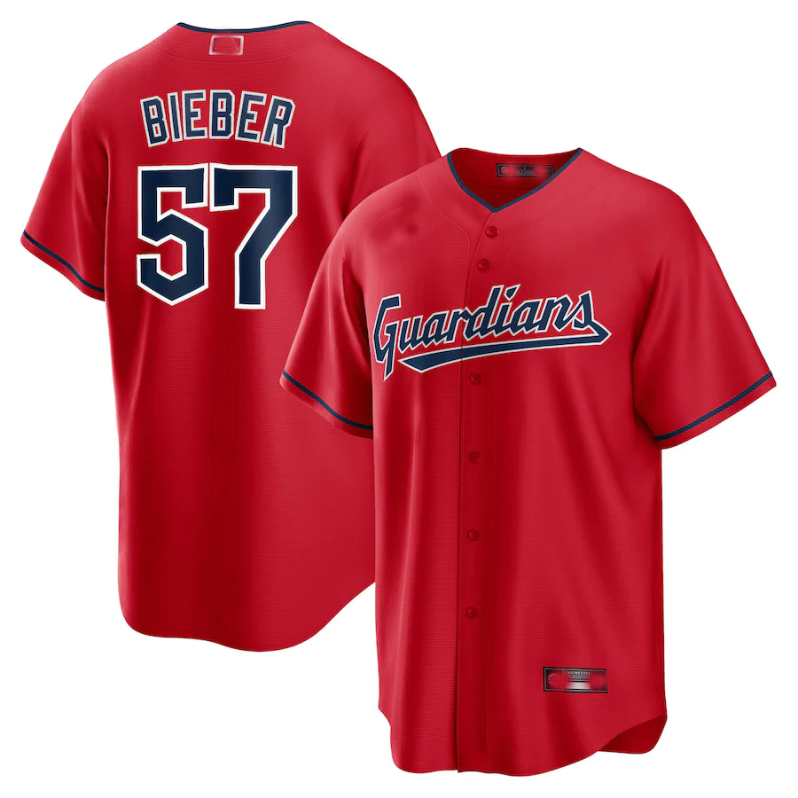 Men's Cleveland Guardians Shane Bieber #57 Red Alternate Team Jersey