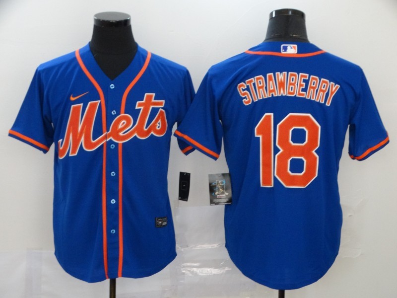 Men's New York Mets Darryl Strawberry #18 Blue Baseball Jersey