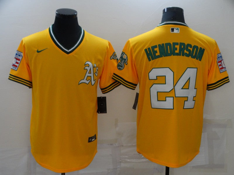 Men's Oakland Athletics Rickey Henderson #24 Yellow Team Jersey